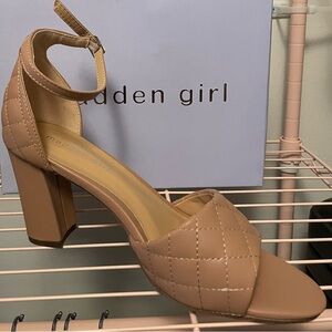 New Madden Girl Beige Quilted Block Heels